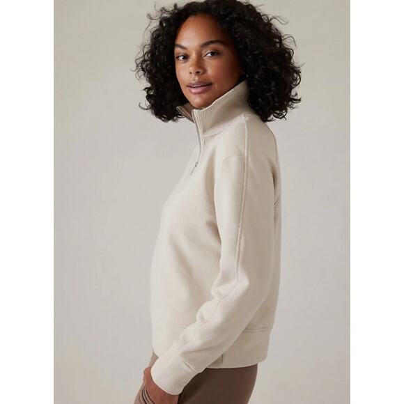 ATHLETA Retroplush Revive Half Zip Sweatshirt Abalone Grey Cream Sz XL {M36} - Picture 2 of 8